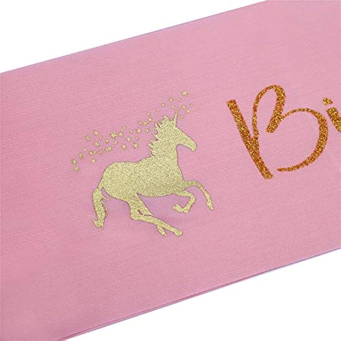 LOKIPA Unicorn Headband with Birthday Girl Sash for Kids Unicorn Birthday Party Supplies (Gold) - Image 4